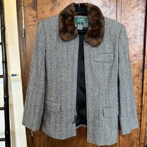Lauren Ralph Lauren Tweed Blazer with Faux Fur Collar, Size 10"